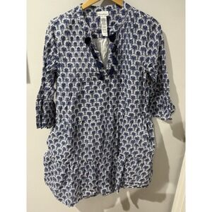 Tommy Bahama Women's Playa Brava Tassel Cotton Tier Cover-Up Dress Blue Size L